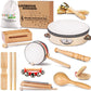 LOOIKOOS Toddler Musical Instruments Set - Eco-Friendly Wooden Percussion Toys, 12" Brown, Includes Storage Bag for Preschool Kids