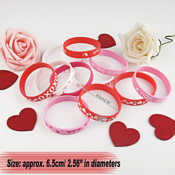 FEPITO 35 Pieces Valentines Day Rubber Wristband Silicone Wristbands Rubber Band Bracelets for Party Favors School Gifts Supplie
