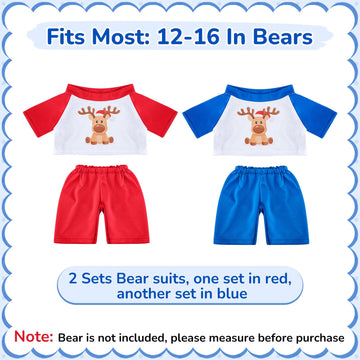 Civaner 2 Pack Blue And Pink Bear Clothes Outfit, Fit Most 12-16 Inch Bears Stuffed Animal Clothes Pajamas Plushie Clothes For S