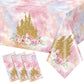 1 Pack Princess Tablecloths Birthday Decorations,Plastic Pink Rose Castle Table Cloth for Parties,Disposable Rectangle Floral Ta