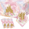 1 Pack Princess Tablecloths Birthday Decorations,Plastic Pink Rose Castle Table Cloth for Parties,Disposable Rectangle Floral Ta
