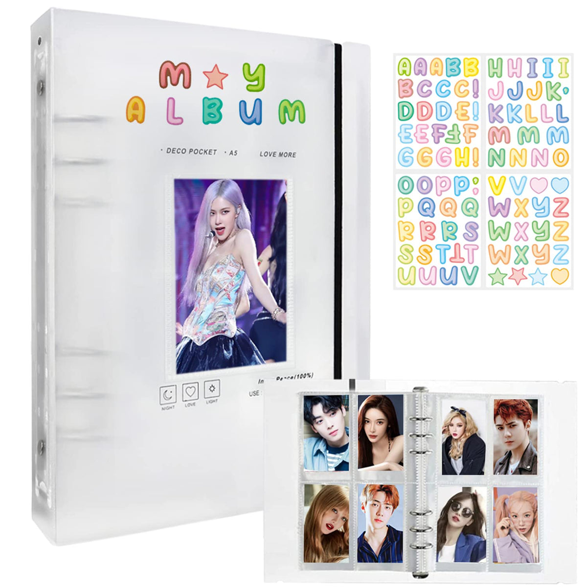 Photocard Binder A5 Kpop Photocard Holder, 200 Pockets Large Capacity Kpop Photo Card Binder, Refillable A5 6 Rings Photo Card A