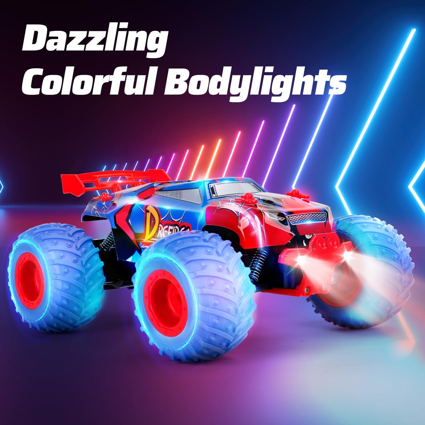 Drefirsa 1:18 Spider Remote Control Car For Boys Age 6-12, 20Mph All Terrian Remote Control Monster Truck With Colorful Bodyligh