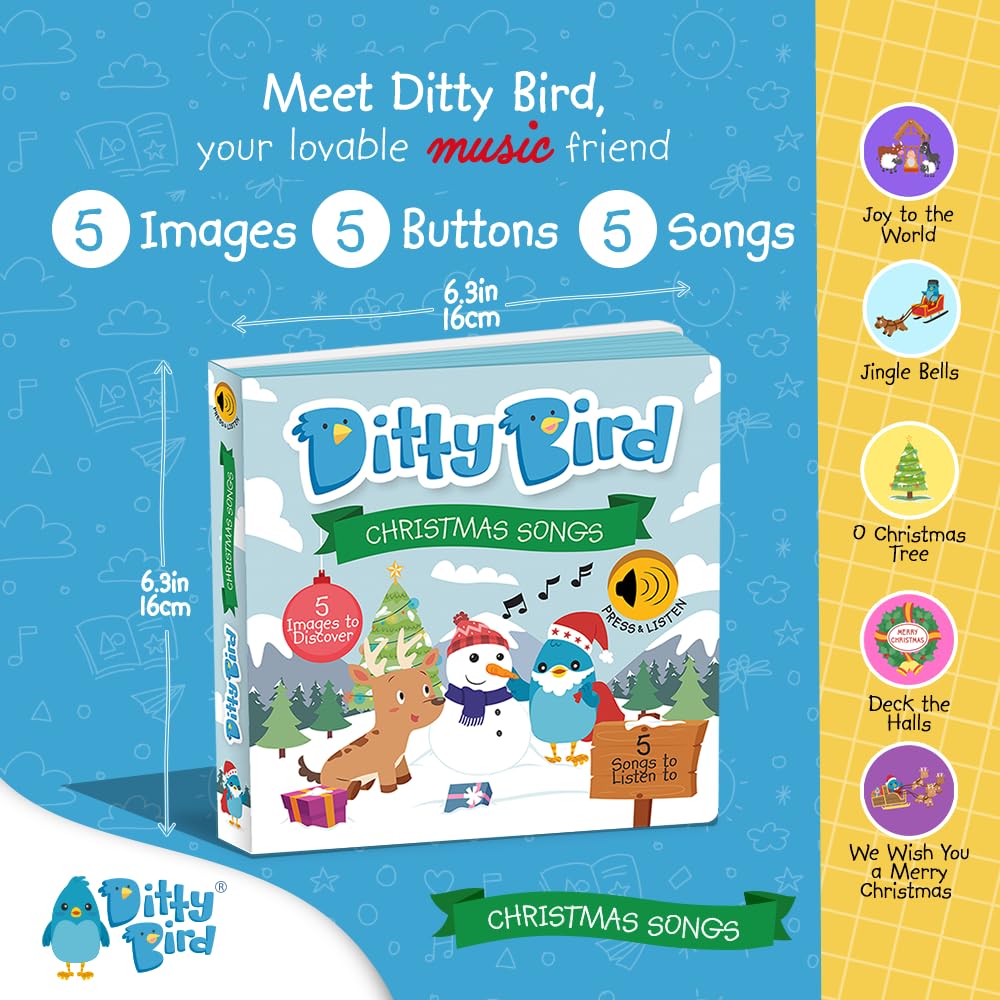 Ditty Bird Christmas Musical Book For Toddlers - Interactive Sound Book With Jingle Bells & Holiday Songs For Babies 1-3 | Sturd