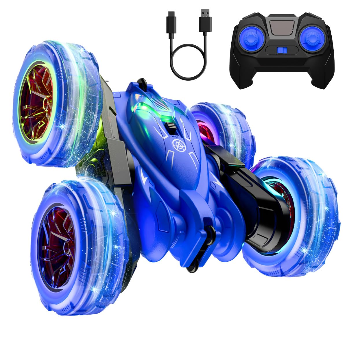 zingzoom Remote Control car, Rechargeable Fast Direct Charging RC Toy Cars with Double Sided 360 Flips Rotations, RC Stunt Car 2