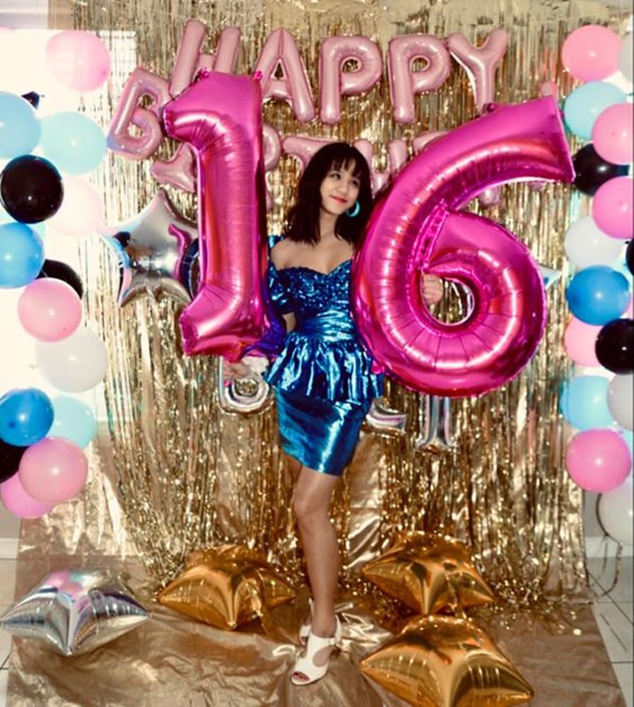 Hot Pink Number 6 Balloon 40 Inch, 6Th Birthday Balloon For Boy Girl, 16 26 60 61 65 Foil Mylar Helium Number Balloons Birthday
