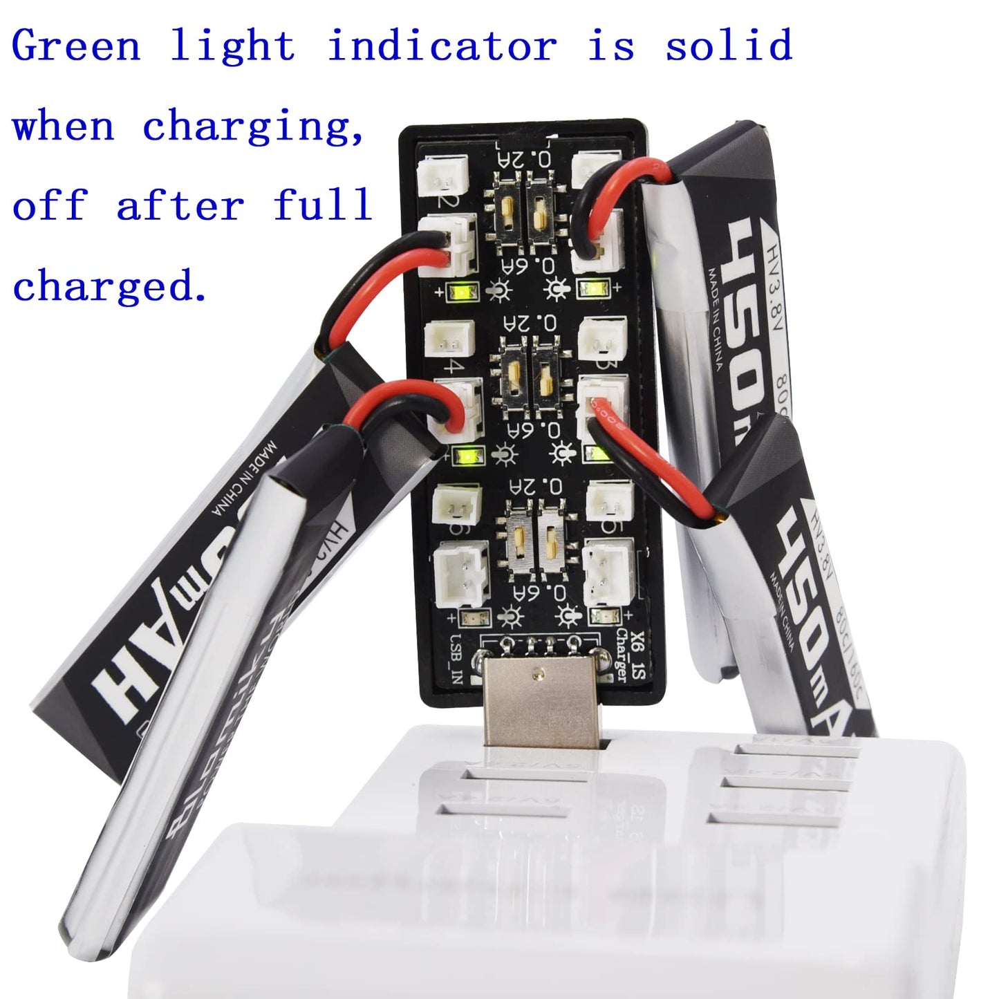 Blomiky 4 Pack 1S 3.8V 450mAh 80C Lipo Battery with PH2.0 Plug Compatible with S Free Style RC Quadopter Drone / F4 Battery 4