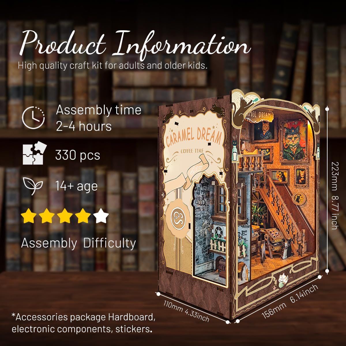 STRUCWOOD Book Nook Kit-DIY Dollhouse Kit Wooden Miniature Studio with Dust Cover Bookshelf Decor 3D Puzzle Book Nooks for Adult