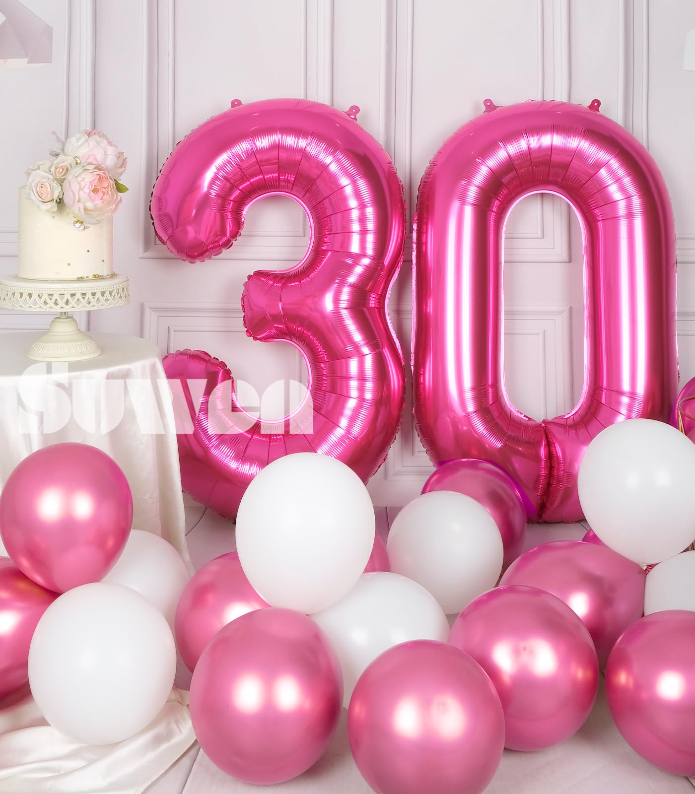 SUWEN Jumbo Hot Pink 30 Foil Helium Number Balloons 0-9 for 30th Birthday Party Decorations
