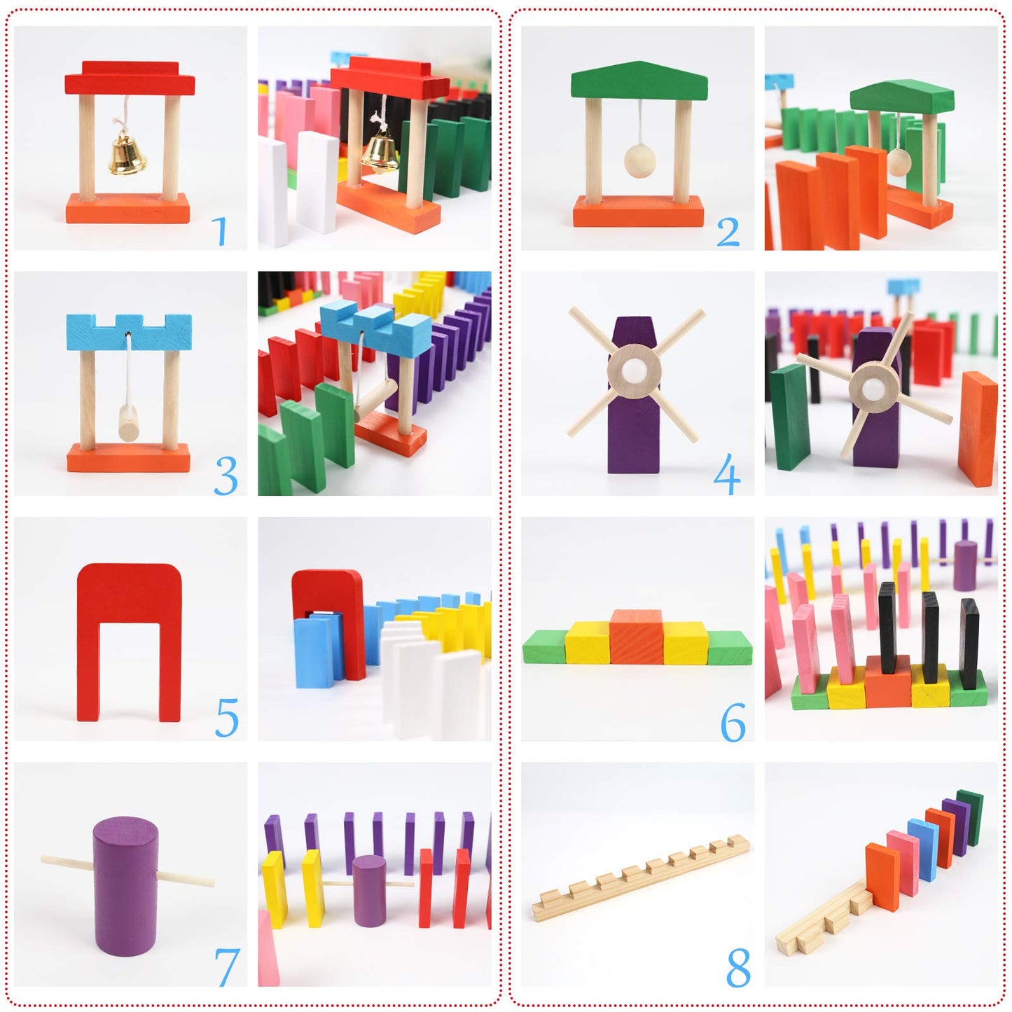 BigOtters Extra Large Domino Blocks Set, 108PCS Colorful Wooden Racing Tiles, Educational Toys for Boys & Girls, Multicolored
