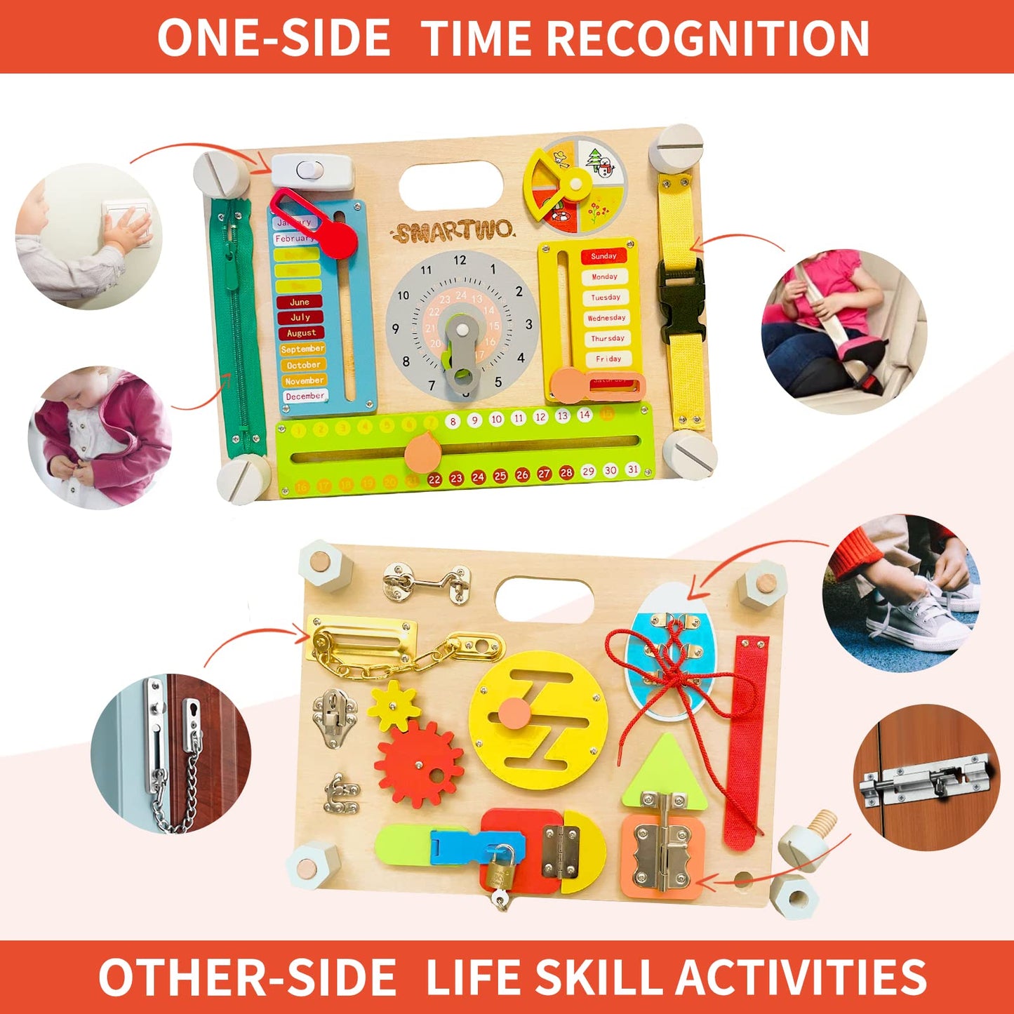 Smartwo Double-Sided Montessori Busy Board For Toddlers 2-4, Train Ages 1-3 Babies Fine Motor Skills, Toddler Boy Toy Of Sensory