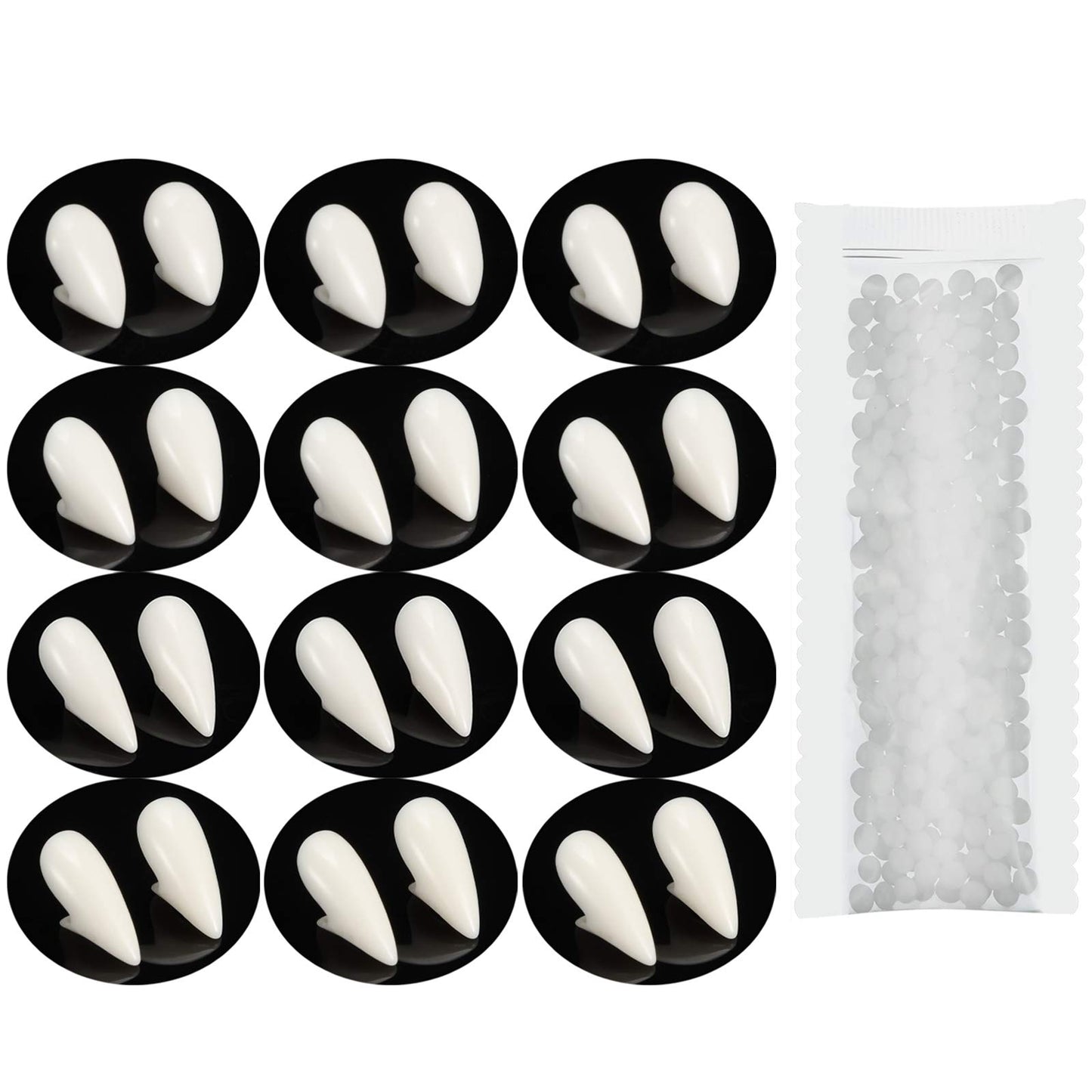Bbto 12 Pairs Vampire Teeth Fangs, Halloween Party Cosplay Dentures Prop Decoration With Pellets Adhesive For Halloween Costume Party Favors (White)