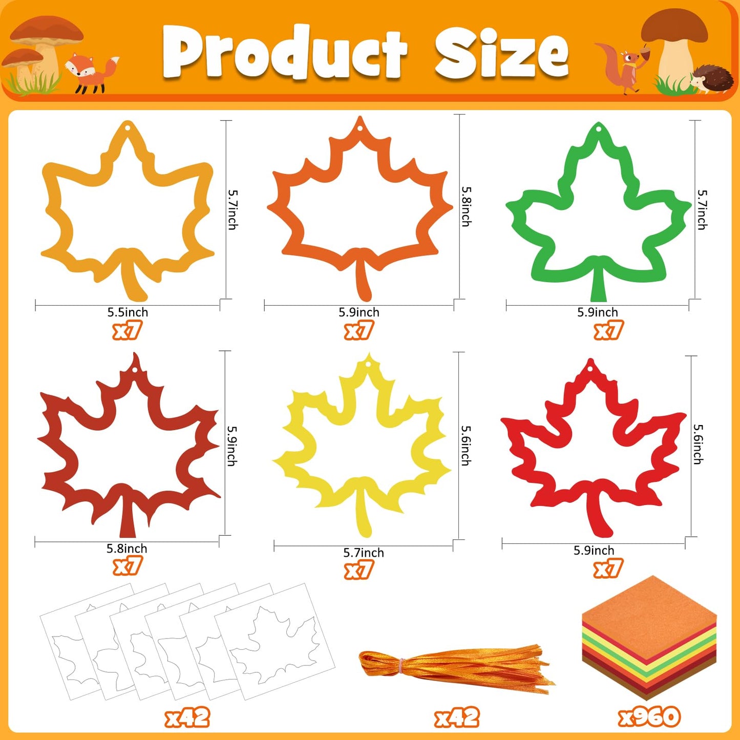 Kepeel 42 Packs Fall Leaf Suncatchers Crafts for Kids, Thanksgiving Leaf Tissue Art Crafts DIY Autumn Maple Leaves Kit Bulk Gift