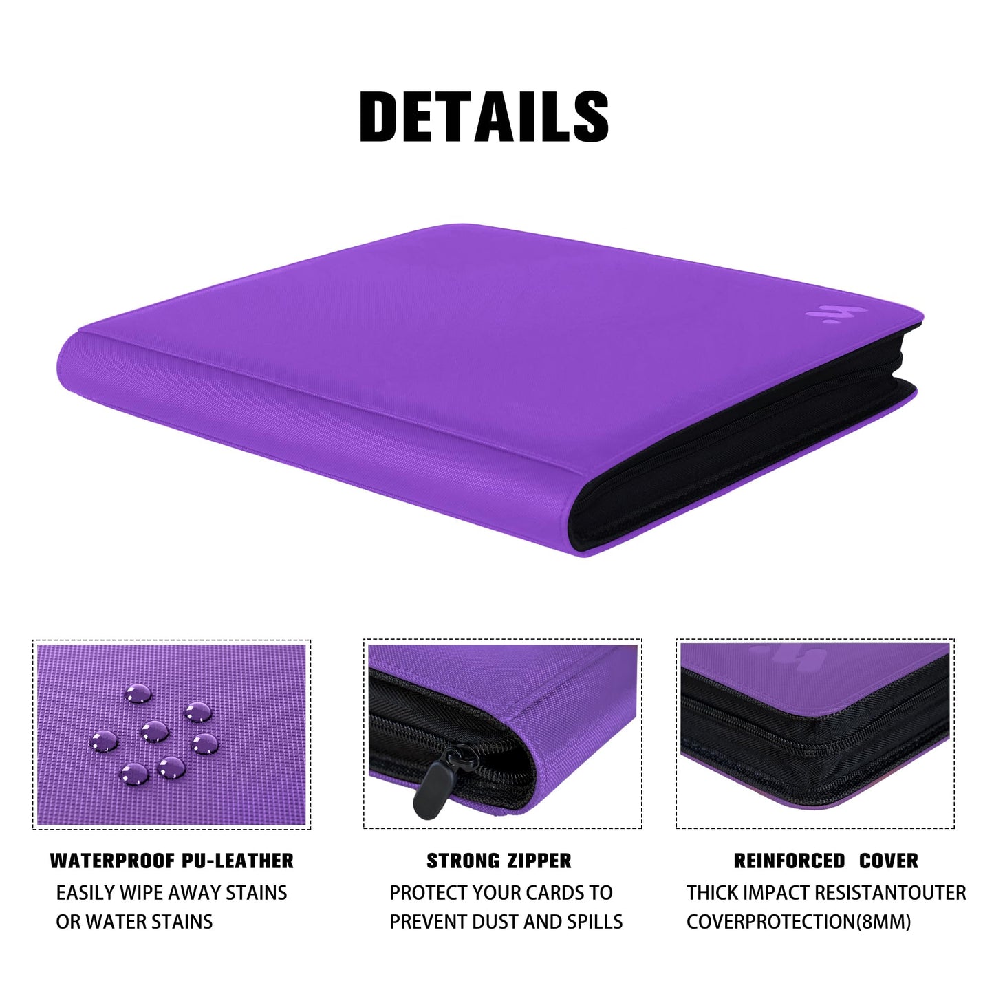 MORABTO enhanced 1000+ Pockets Card Binder 16 Pockets Trading Card Binder Ringless Side Loading Trading Card Album Folder for TCG - Dark Purple