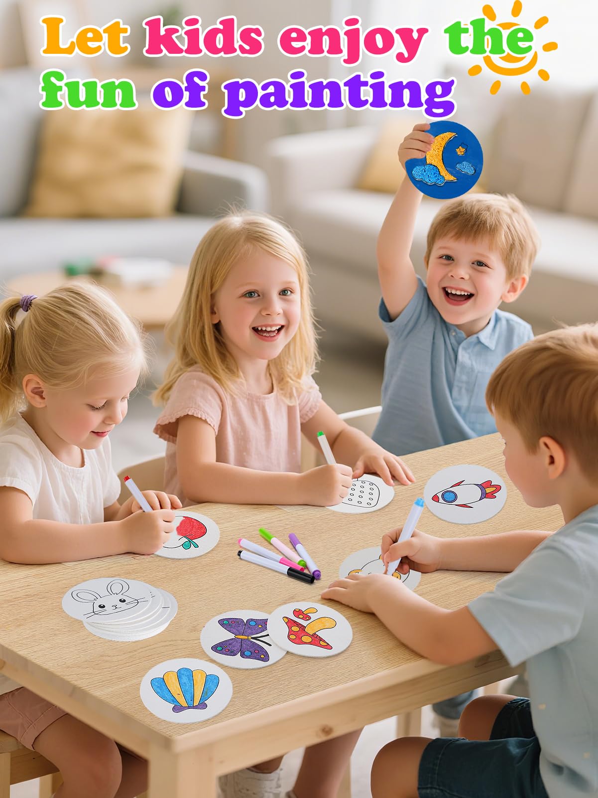 33 Pcs Pre-Designed Magic Puffy Paint Kit - Includes 24 Pcs Thicken 4in Foam Texture Paper, 8 Colors Markers, 1 Water Brush, Mag