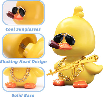 Wonuu Bobble Heads Ducks, Car Dashboard Decor Cute Yellow Shaking Head Duck Doll For Car Interior Ornament With Glasses, Necklace And Funny Accessories (Duck Cool)