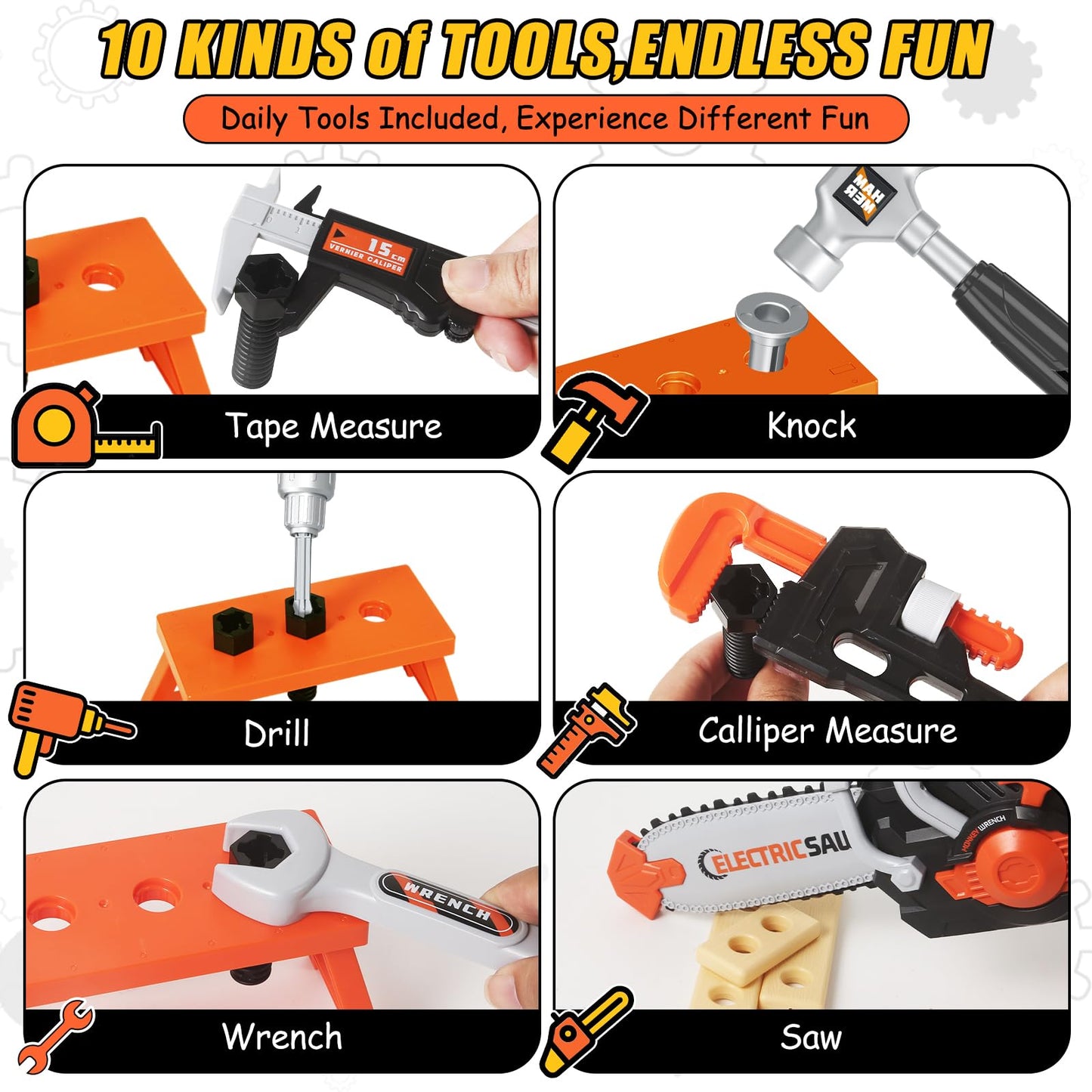 Kids Tool Set Toys, 48 Pcs Toddler Tool Set with Portable Tool Box, Electronic Toy Drill & Electric Chainsaw, Construction Tools
