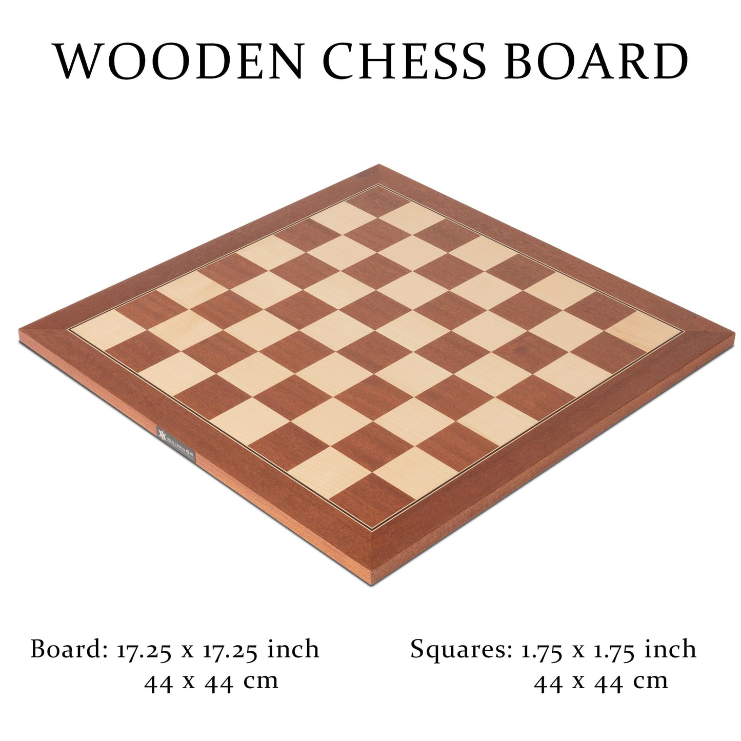 A&A 17.25'' Professional Wooden Chess Board with Storage Bag/Mahogany & Maple Inlaid / 1.75'' Squares w/o Notation