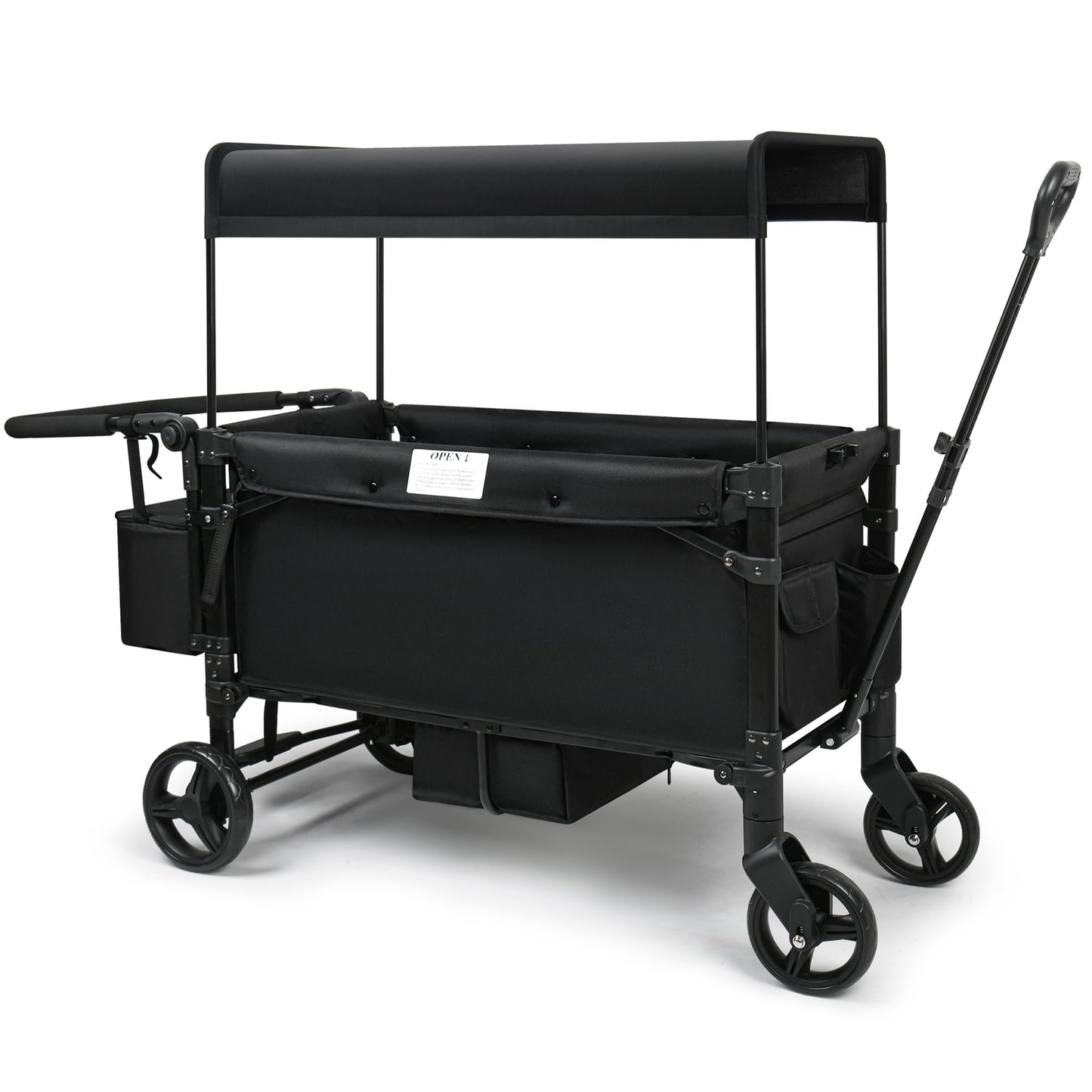 VOOI Stroller Wagon, 2 Seater Kids Wagon, Collapsible with 5-Point Harnesses, Zipper Door, Sun Canopy