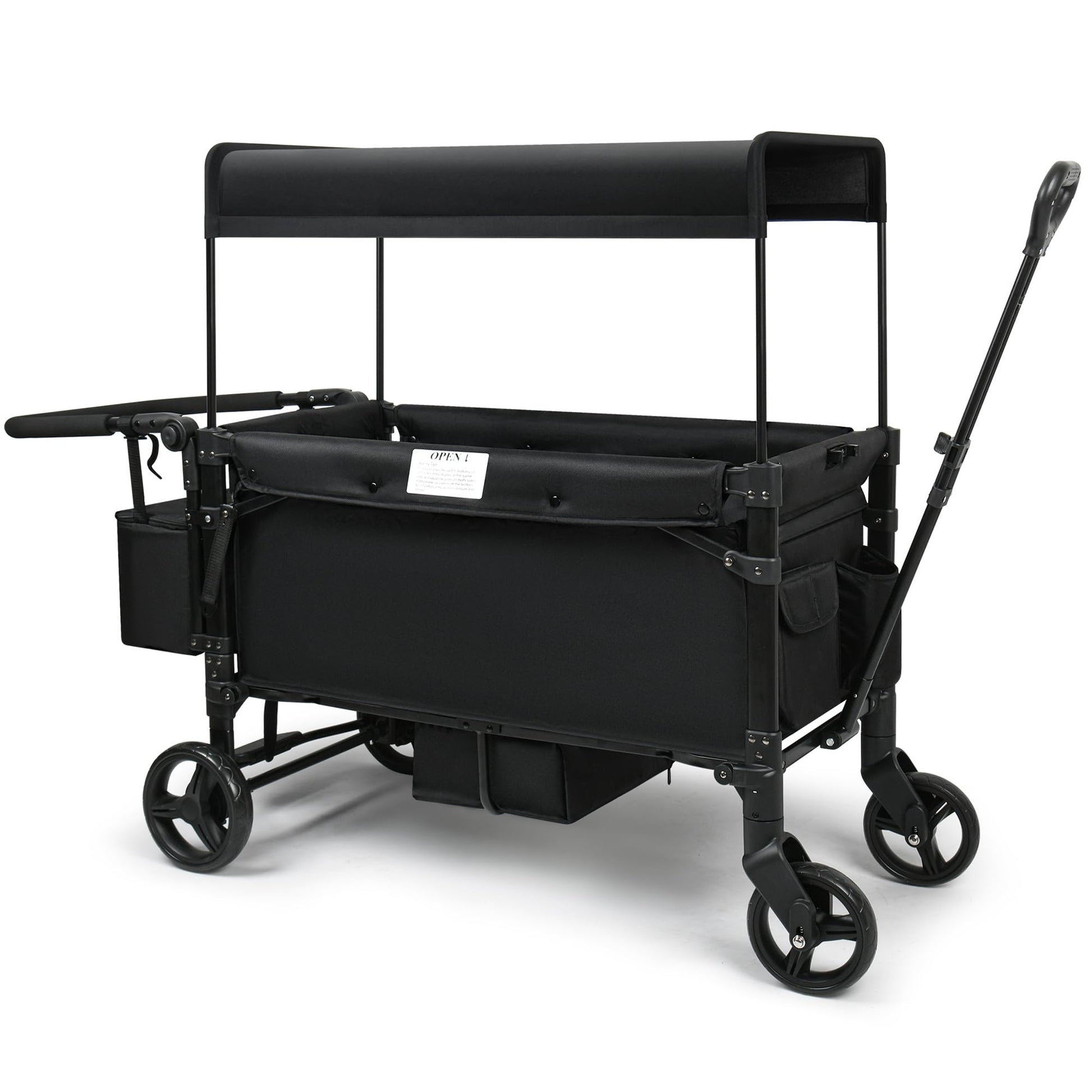 VOOI Stroller Wagon, 2 Seater Kids Wagon, Collapsible with 5-Point Harnesses, Zipper Door, Sun Canopy