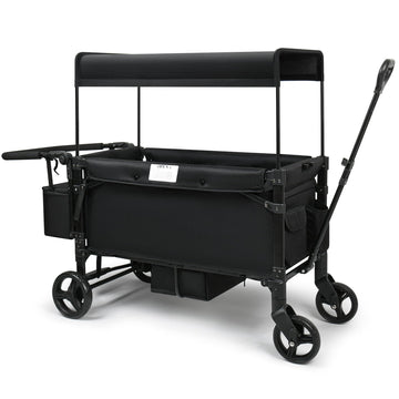 VOOI Stroller Wagon, 2 Seater Kids Wagon, Collapsible with 5-Point Harnesses, Zipper Door, Sun Canopy