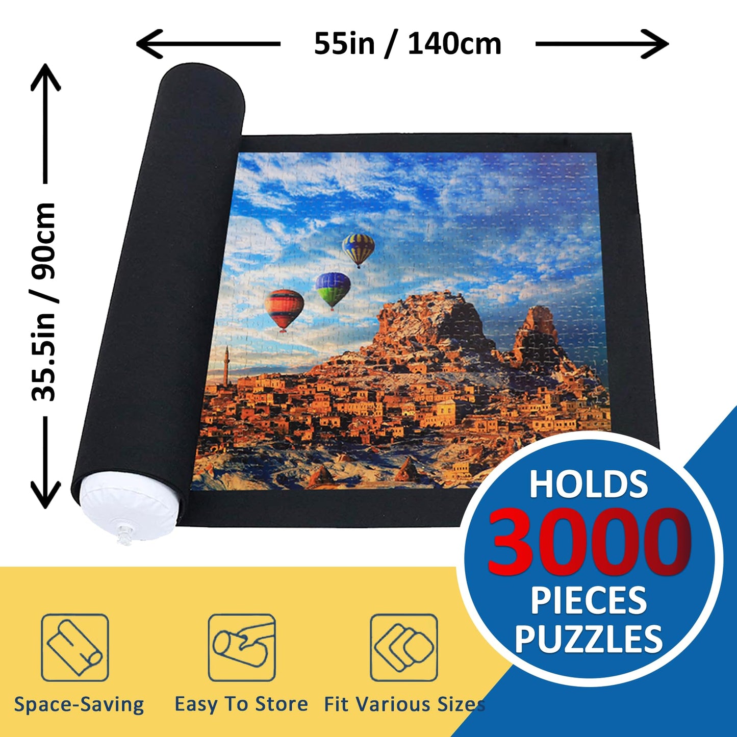 Puzzle Mat Roll Up For 3000 2000 1500 Pieces Jigsaw Puzzles, Large Portable Pad Table Non-Slip Board Saver Mats With 6 Sorting T