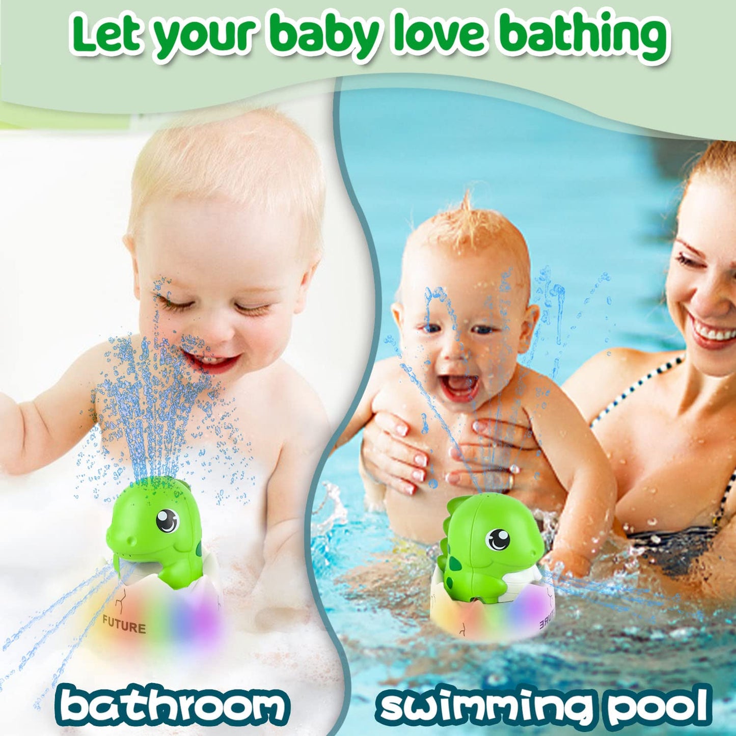 Zhenduo Baby Bath Toys, Rechargeable Bath Toys, Whale Spray Water Bath Toy, Sprinkler Bathtub Shower Toys For Toddlers Kids Boys Girls, Pool Toy For Baby (Green)