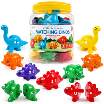 Naodongli Dinosaur Toys For Kids 3-5,Alphabet Learning Abc Uppercase Lowercase Fine Motor Skills Dinosaur Matching Games Easter Basket Stuffers For Toddler Boys Girls