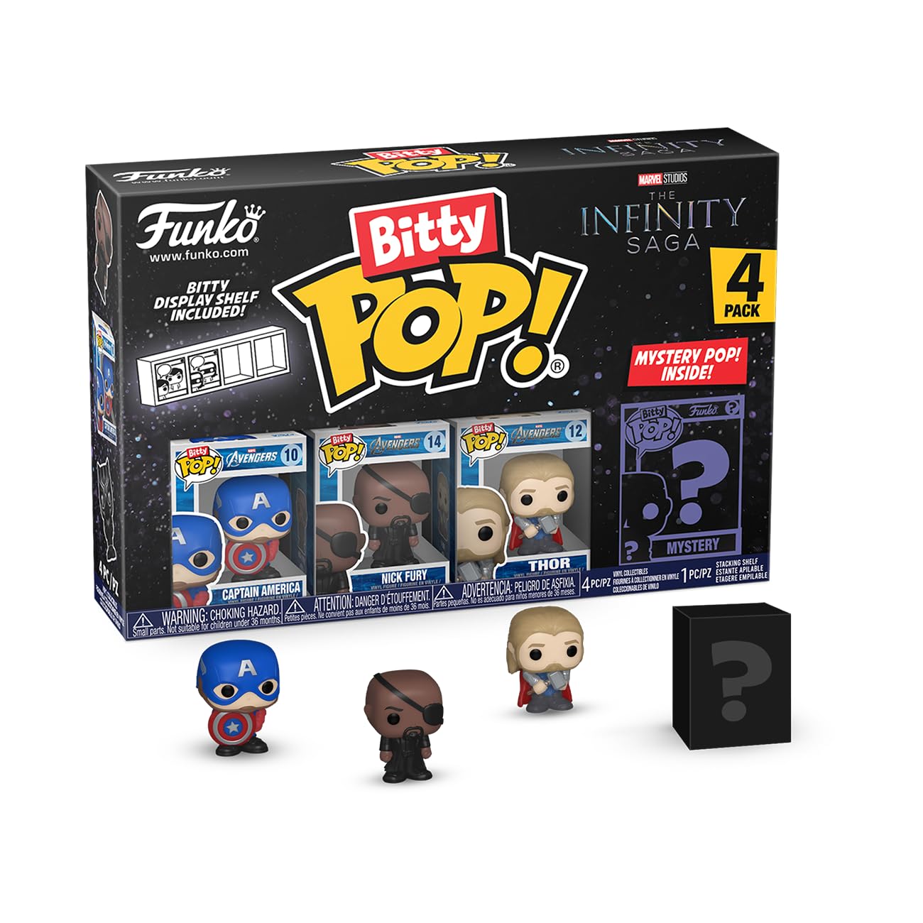 Funko Bitty Pop! Marvel - Captain American And A Surprise Mystery Mini Figure - 0.9 Inch (2.2 Cm) - Marvel Comics Collectable - Stackable Display Shelf Included - Gift Idea - Cake Topper