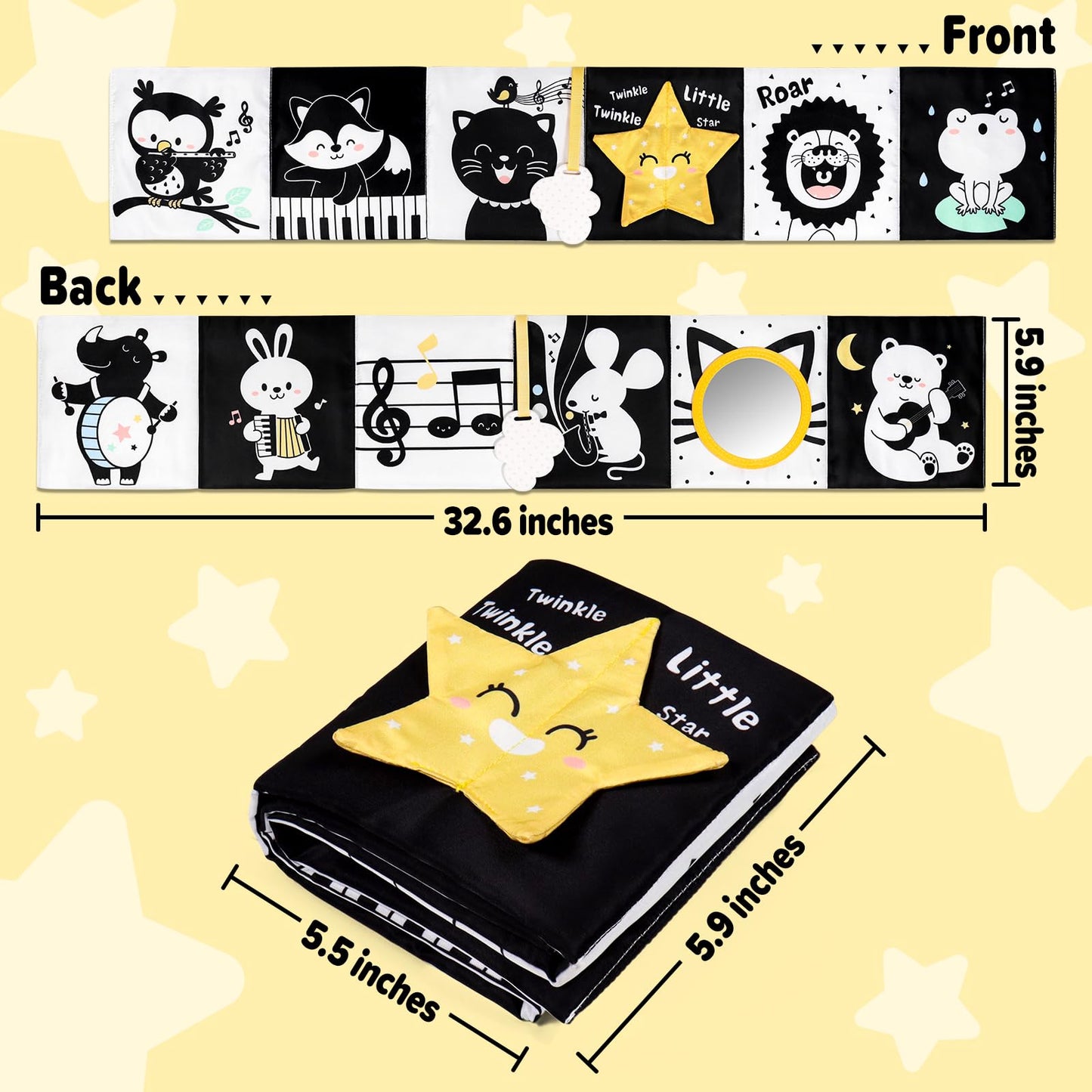 OKOOKO Black and White Baby Book High Contrast Baby Toy 0-6 Months Baby Soft Book Tummy Time Toy Crib Stroller Toy Montessori Se