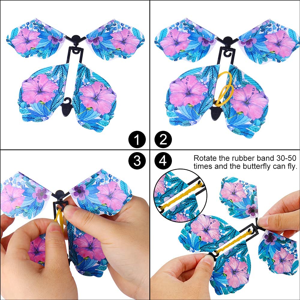 Outee Flying Butterfly Cards - 24 Packs, Large, Colorful, Rubber Band Powered Fairy Toy, Great for Xmas & Teacher Appreciation Gifts