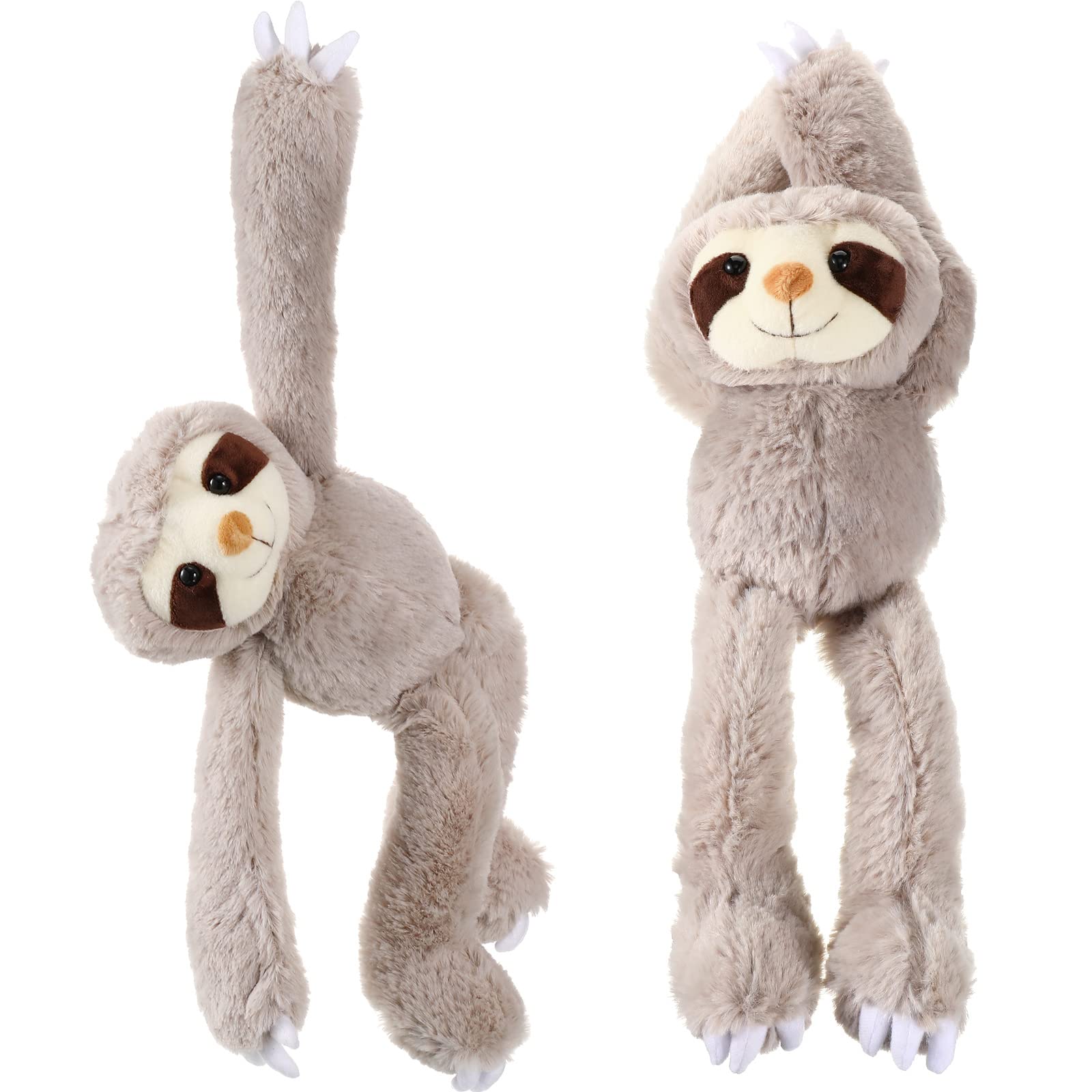 Queekay 2 Packs Sloth Stuffed Animal Hanging 18 Inch Three Toed Sloth Plush Toy With Hook And Loop Hands For Teens Adults Gifts Decors(Gray)