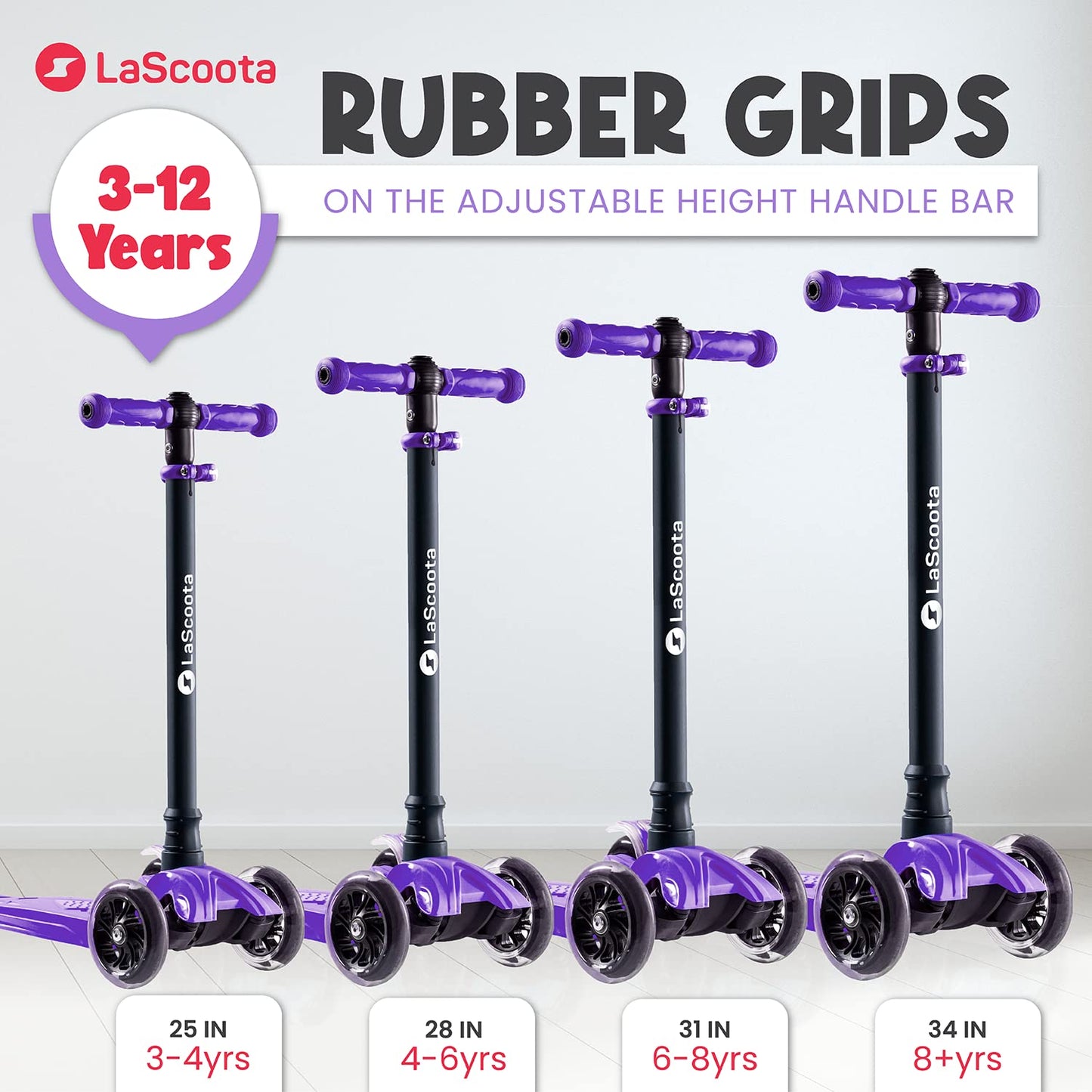 Lascoota 2-In-1 Kids Kick Scooter, Adjustable Height Handlebars And Removable Seat, 3 Led Lighted Wheels And Anti-Slip Deck, For