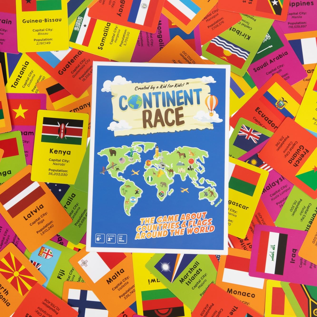 Byron's Games Continent Race Board Game - Educational Geography Game for Kids & Families, Cardstock, Yellow, Model DYE-1400