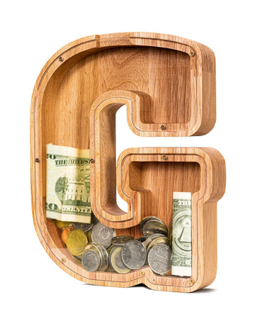 Summidate Wooden Letter Piggy Bank| Piggy Bank For Boys Girls Toddler| Alphabet G Money Bank| Coin Bank Birthday Gift For Kids|2024 Graduation Money Box (G)