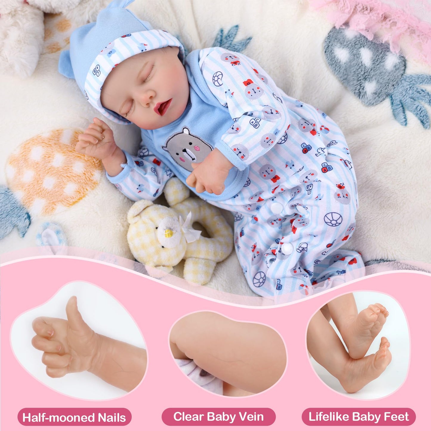 JIZHI 17-Inch Reborn Baby Doll, Realistic Soft Body Vinyl Boy with Feeding Kit, Gift Box, Ideal for Kids Age 3+