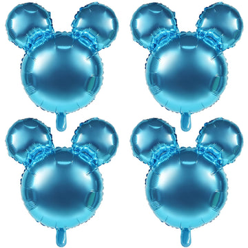 Mikimiqi 4 Pcs Mouse Head Foil Balloons, 24'' Mouse Mylar Balloon For Birthday Party Decorations Jumbo Mouse Head Aluminum Foil Balloons Party Favors Supplies (Light Blue)