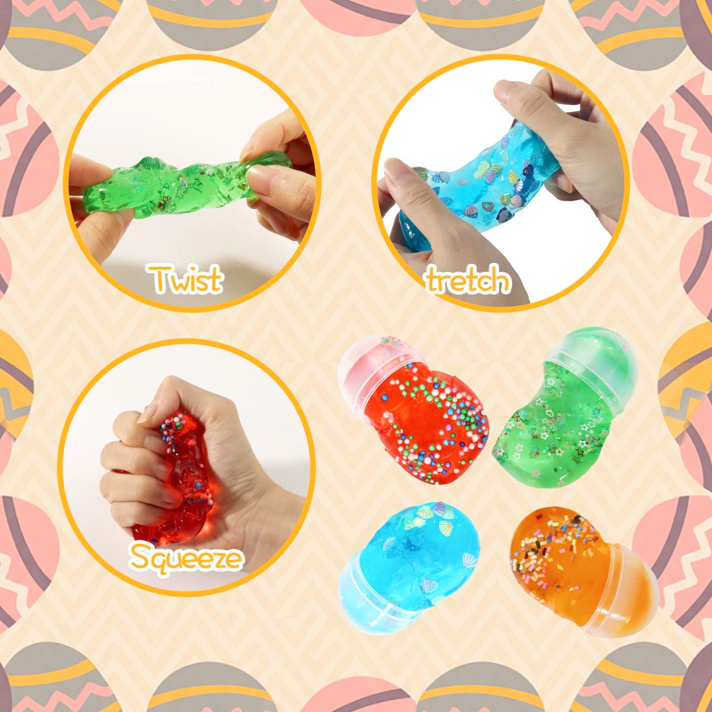 JDSTY 12Pack Easter Basket Stuffers Easter Eggs Slime Packs Stress Relief Colorful Slime for Boys Girls Easter Basket Gifts Fill