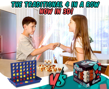Qubic4 4 in A Row Game - 3D Strategy Board Game, Wooden Cubes, Brown, White, Transparent Acrylic Cube, Perfect for All Ages