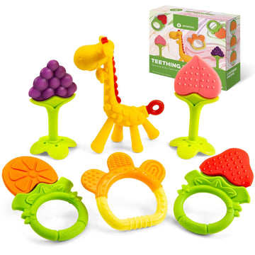 Sperric Silicone Baby Teething Toys - 6 Pack Freezer Safe Teethers for Infants 0-6 Months - Orange