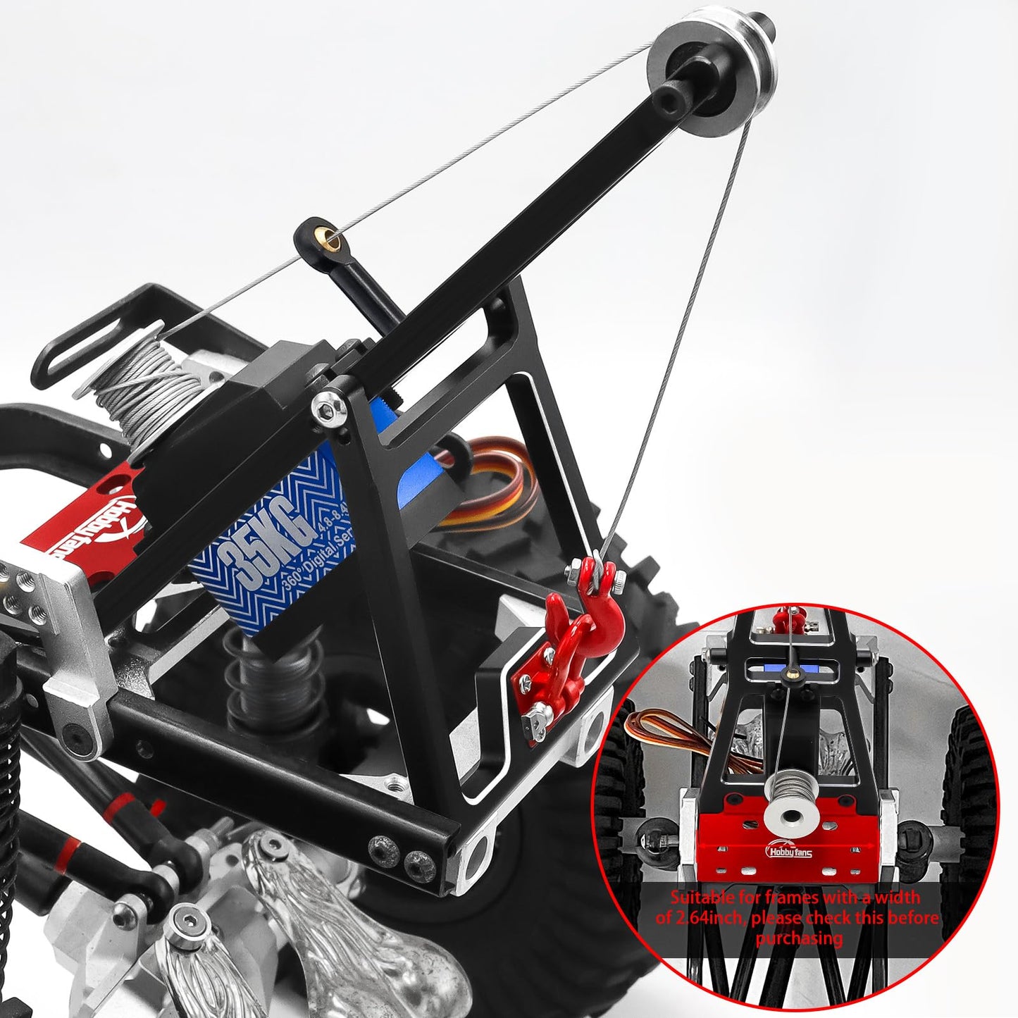 Hobby Fans Alluminum RC Winch Double Stent Rescue Set Truck Tow Crane Arm Wrecker Kit with 360 35KG Servo for 1/10 SCX10 TRX4 RC