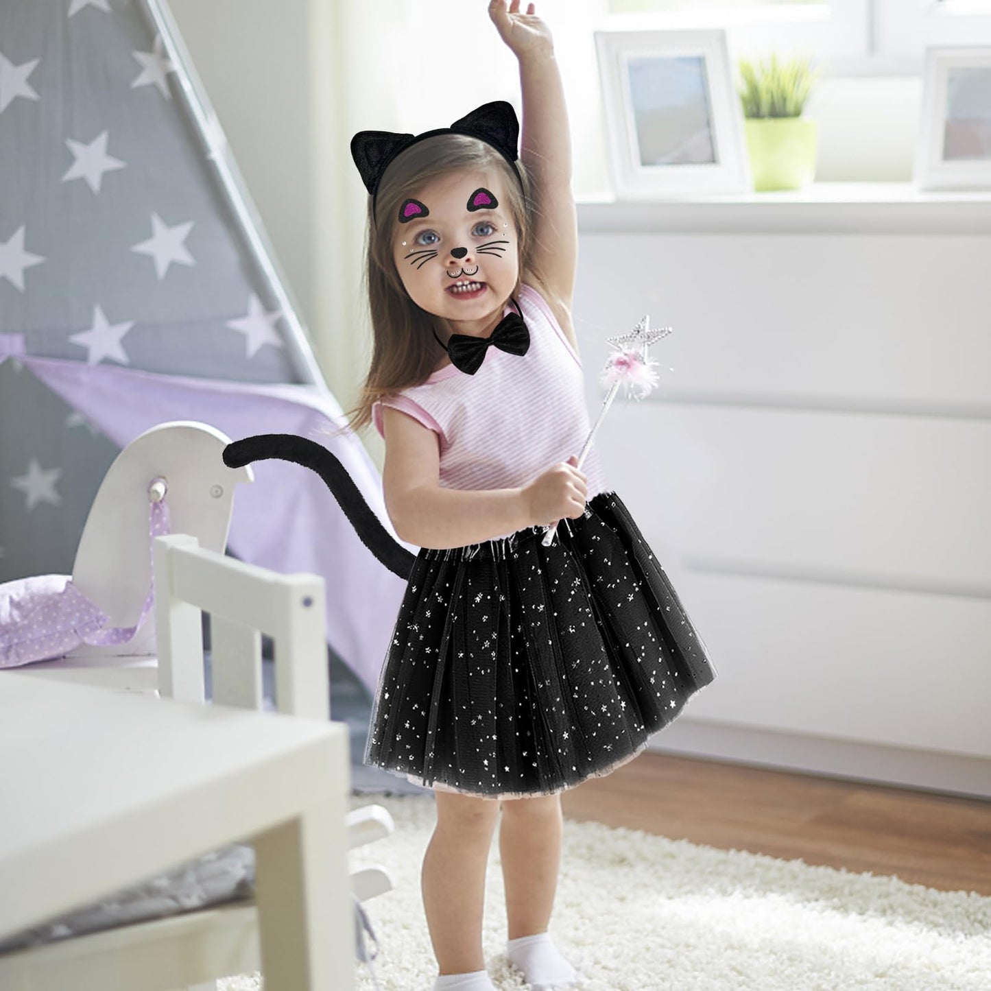Hikkcos Black Cat Costume For Girls Cat Costume Set Cat Noir Costume Black Cat Halloween Costumes Cat Ears And Tail Set For Kids