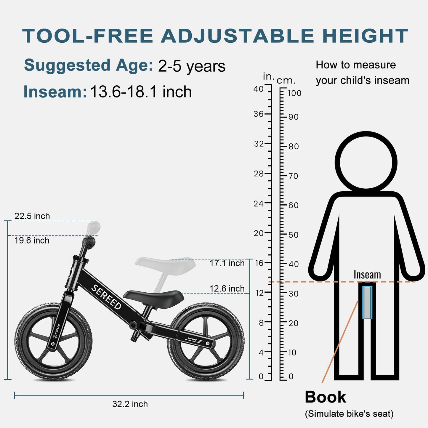 Sereed 12 Inch Toddler Balance Bike, No Pedal Bicycle For Kids 24 Months To 5 Years Old, Customize Plate (3 Sets Of Stickers Inc