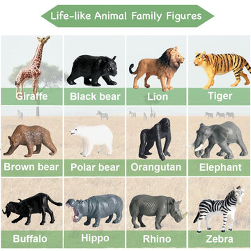 Ruson 12 Pcs Mini Safari Animals Figures Toys, Realistic Jungle Zoo Animal Figurines Cake Topper Toy Set Christmas Birthday Easter Egg Gift Party Supplies For Kids Toddlers