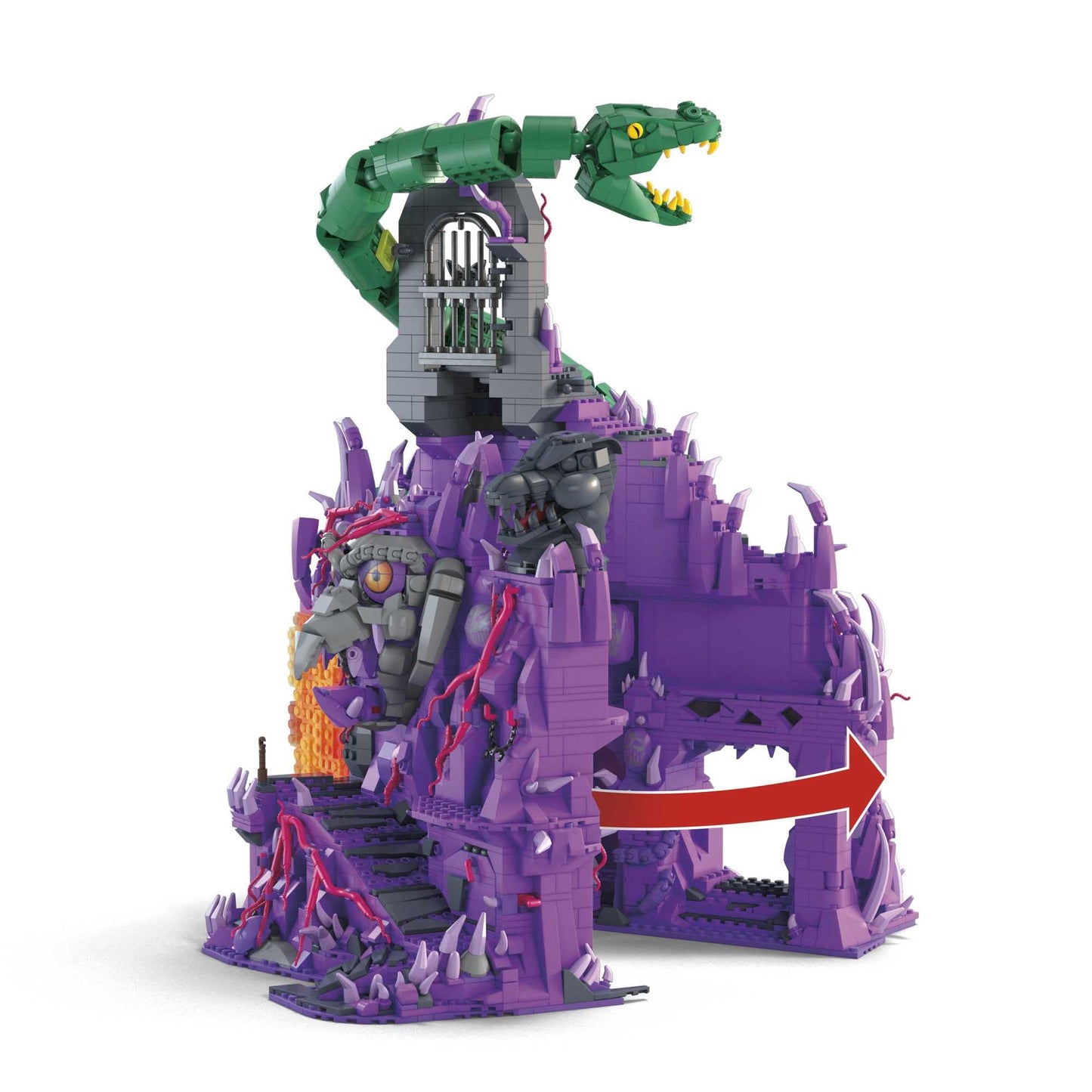 Mega Masters of The Universe Building Toys Set - Snake Mountain, 3802 Pieces, 24" Wide, 6 Micro Action Figures, Multicolor, Model HHD16