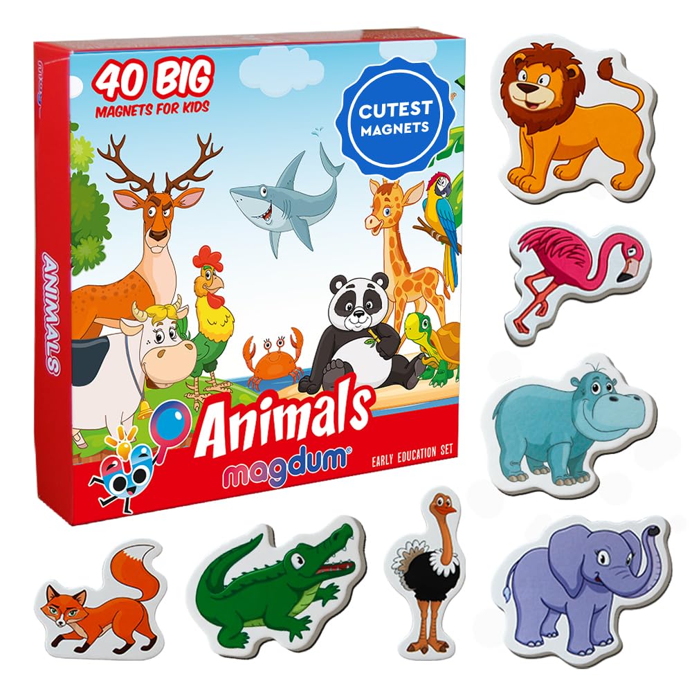 40 Fridge Magnets For Toddlers - Zoo And Farm Kids Magnets For Fridge - Toddler Magnets For Refrigerator - Magnetic Animals - Fridge Magnets For Kids - Animal Magnets - Toddler Fridge Magnets