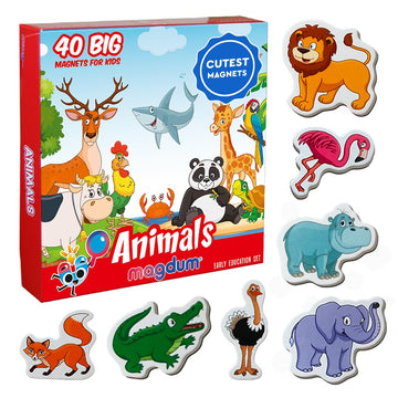 40 Fridge Magnets For Toddlers - Zoo And Farm Kids Magnets For Fridge - Toddler Magnets For Refrigerator - Magnetic Animals - Fridge Magnets For Kids - Animal Magnets - Toddler Fridge Magnets