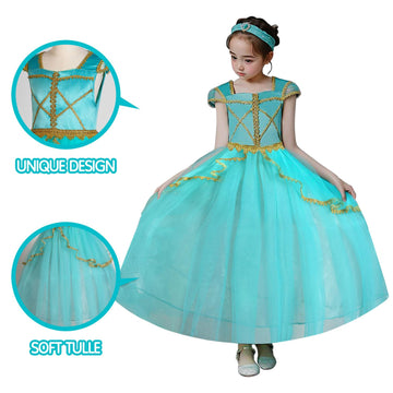Uporpor Light Up Princess Dress Up Clothes Costume For Girls Halloween Kids Princess Cosplay Party Supply For Christmas, Blue Green, 120