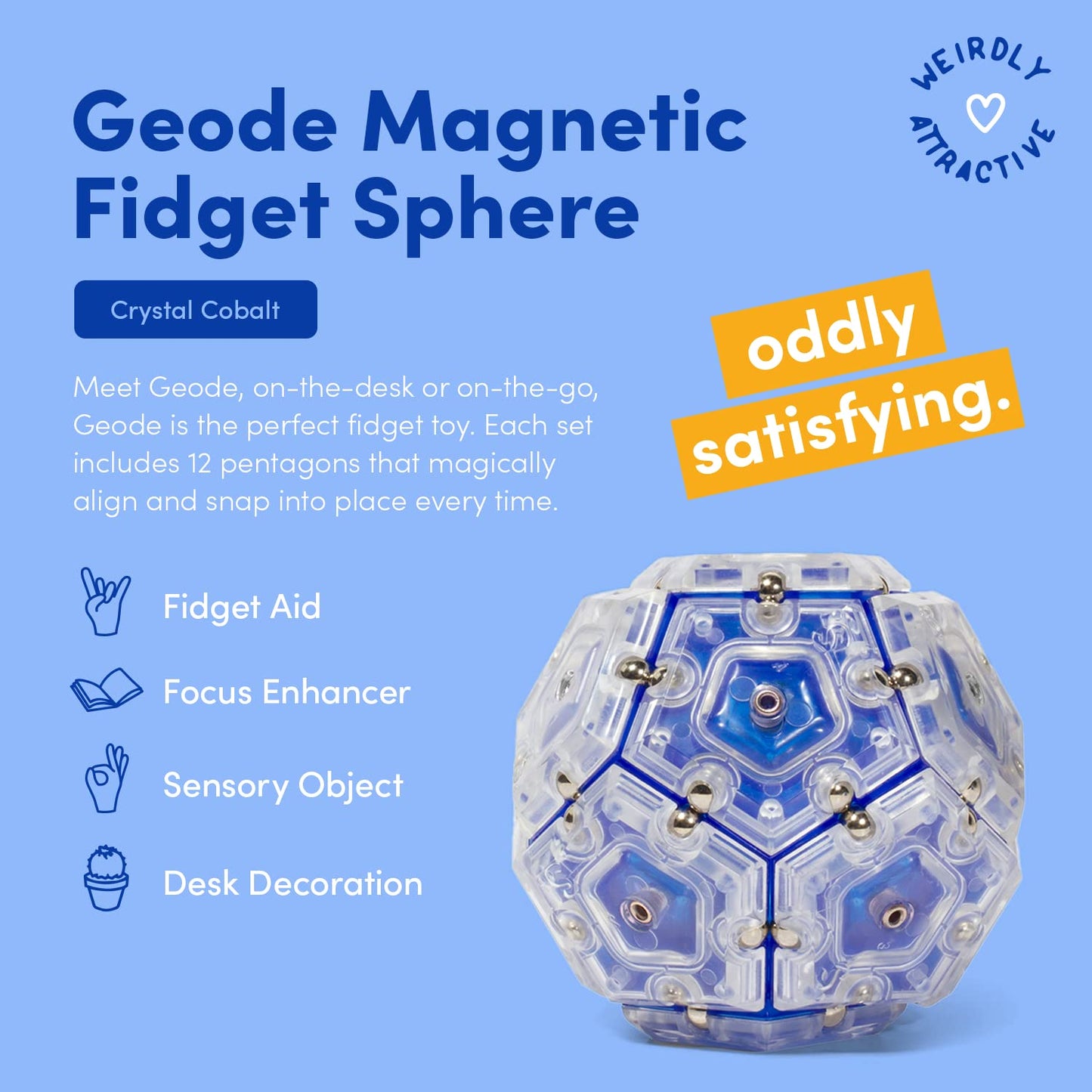 Speks Geode Magnetic Fidget Sphere - Pentagons 12-Piece Set - Cobalt - Fun Desk Toy For Adults