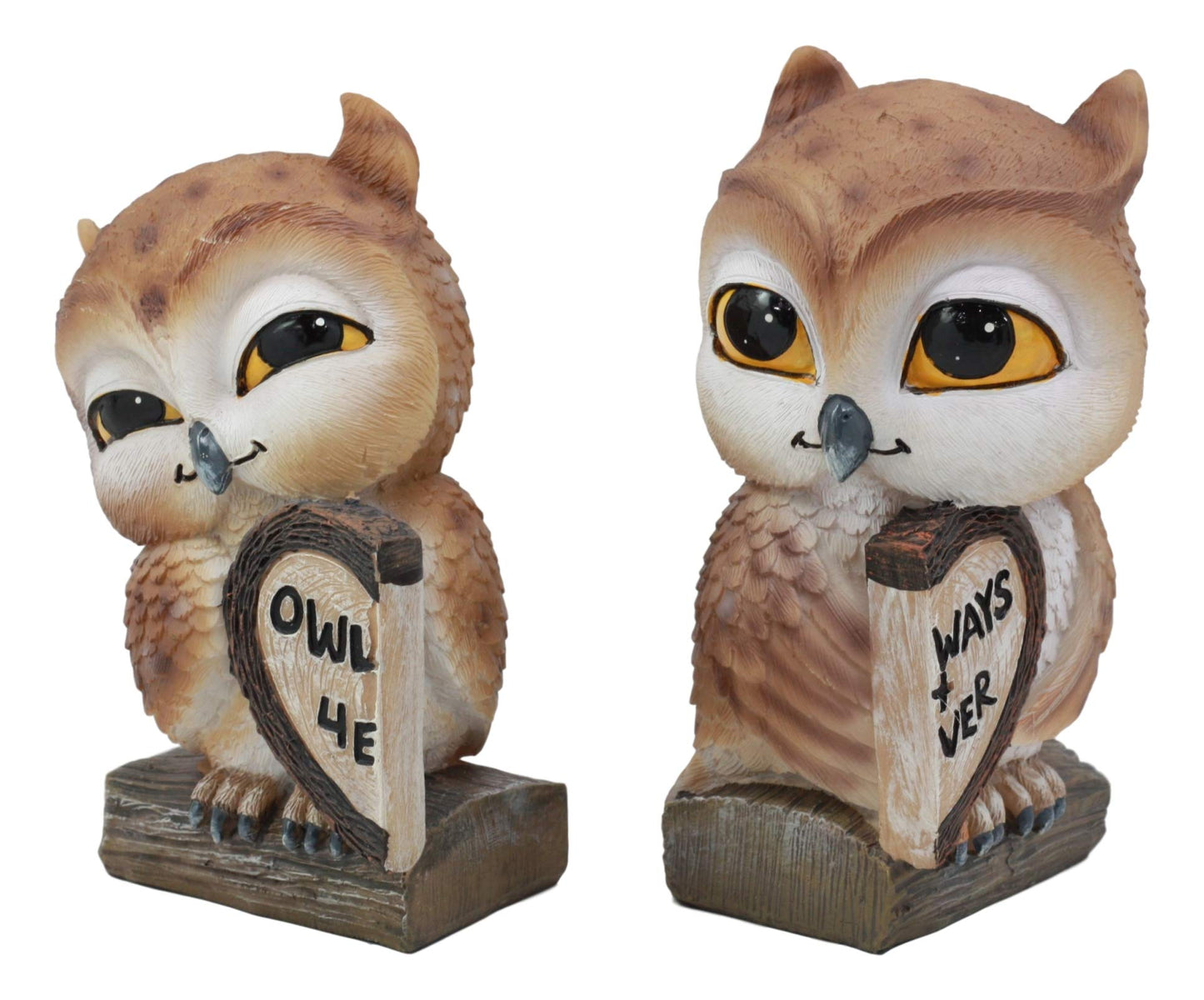 Ebros Romantic Kissing Love Owl Couple Decor Statue 2 Piece Set Decorative Figurine Valentines Birds Pair Of Owls Holding Heart Shaped Sign Saying Owlways 4Ever